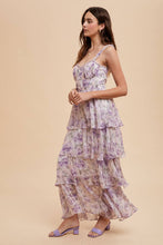 Peach Lavender Floral Ruffled Maxi Dress