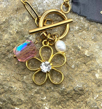 Boho Gold Floral Charm Toggle Necklace