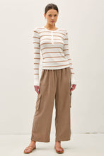 Heather Grey Classic Ribbed Striped Henley Long Sleeve Top