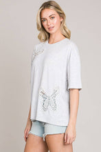 Heather Grey Butterfly Embroidered Cut Out Oversize Knit Top