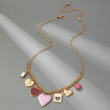 Gold Hearts Check Rhinestone Charm Necklace