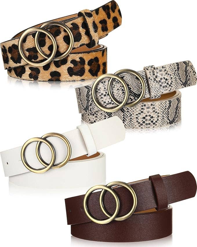 Women’s Faux Leather Double O-Ring Waist Belt