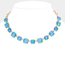 Gold Cushion Square Stone Link Evening Necklace