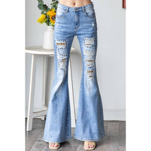 Denim Stud Detail Distressed Stretchy Flare Oli+Hali Jeans