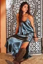Metallic Blue Silky Bias Cut Solid Cami Top