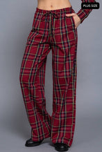 Wine Navy Wide Leg Plaid Woven Pants