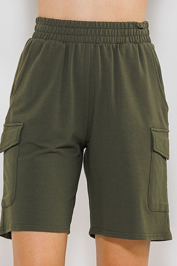Olive Terry Side Pocket Shorts 3/19/24 8258