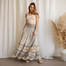 Latte Rustic Textured Smocked Waist Ruffled Tiered Maxi Skirt