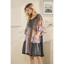 Black Multi Washed Mix Printed Tiered Ruffle Oli+Hali Tunic