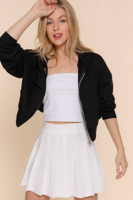 Black Long Sleeve Hoodie French Terry Zip Up Jacket