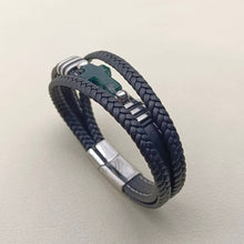 Stone Cross Charm 3 Layer Leather Men's Bracelet