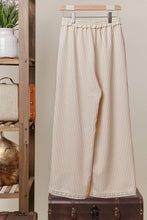 Beige Striped Wide-Leg Mello Pants with Lace Hem