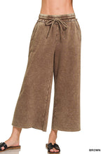 Crop Brown Acid Wash Fleece Palazzo Sweatpants With Pockets