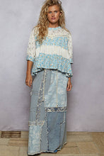 Ivory Blue Round neck short sleeve embroidered print POL top