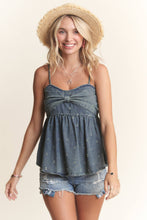 Denim Bow Accent Distressed Washed Top