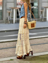 Beige Bohemian Crochet Flowy Maxi Skirt