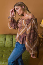Brown printed woven top