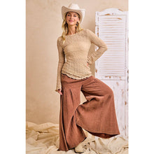 Tan Textured Lace Knit Diagonal Hemling Vell Sleeve Top