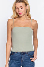 Celadon Green Straight Neck Two Ply Rib Knit Cami Top