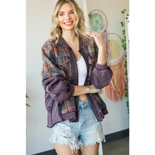 Navy Combo Washed Mixed Media Plaid Zip Front Oli+Hali Jacket