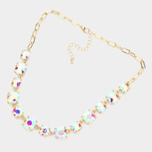 Gold Cushion Square Stone Link Evening Necklace