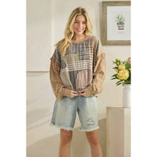 Taupe Washed Patchwork Long Sleeve Oli+Hali Top