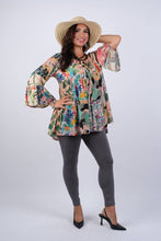 Tropical Symphony Summer Patchwork Top with Bell Sleeves