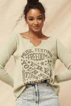 Lavender Vintage Washed Split-Neck Thermal Graphic Top