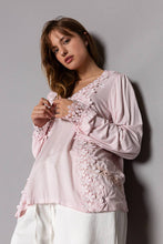 Blush Long sleeve contrast floral lace crochet detail v-neck POL top