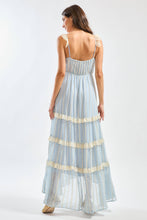 Light Blue Lace Maxi Dress with Layered Ruffle