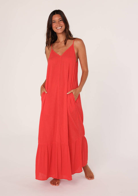 Flame Billowy Bohemian Sleeveless V-Neck Maxi Dress