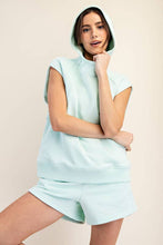 Ice Blue Sleeveless French Terry Oversized Hoodie