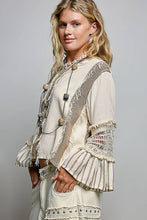 Natural Raw Edge Contrast Panels Textured Woven Boxy POL Top