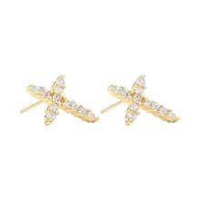 Yellow Gold Dipped Cross CZ Stone Stud Earrings