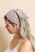 Blue Chic Boho Lace Headscarf with Vintage Floral Patterns