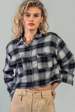 Black Western Inspired Cropped Button Down Plaid Flannel Urban Daizy Shirt