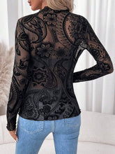 Black Paisley Velvet Print Mesh Top