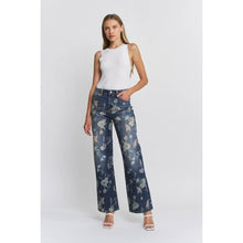 Floral Blue High Rise Wide Leg Embellishment Mica Jeans