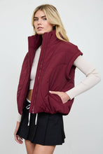 Burgundy Sculpted Panel Quilted Mock Neck Puffer Vest