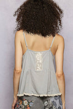 Midnight Blue Round Neck Rayon Gauze Trim Shirring Sleeveless POL Top