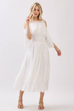 Ivory Solid Laced Cold Shoulder Tiered Maxi Dress
