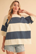 Pineapple Navy Polly Color Block Top