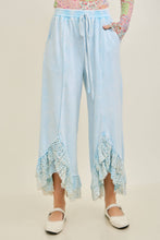 Baby Blue Mineral Washed Lace Ruffles Cropped J.Her Pants