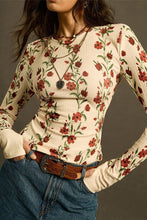 Floral Long Sleeve T-Shirt: BEIGE / M