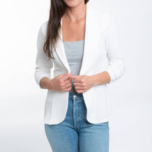 White Dove Ruched Stretch 3/4  Sleeve Crepe Blazer