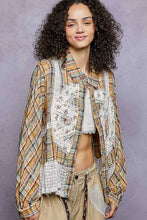 Tan Plaid pattern with peace patch POL shirt