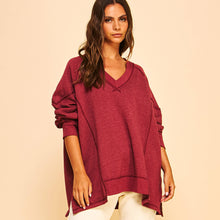 Berry V Neck Pullover Sweatshirt