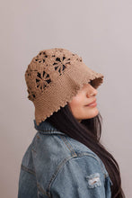Floral Crochet Bucket Sun Hat: Natural