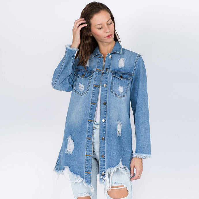 Blue Distressed Denim Shacket