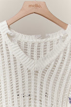 White Distressed Star Knit Mello Pullover